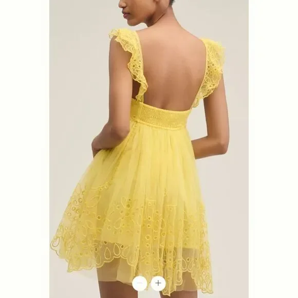 Anthropologie Let Me Be Eyelet Tulle Mini Dress - Picture 3 of 4